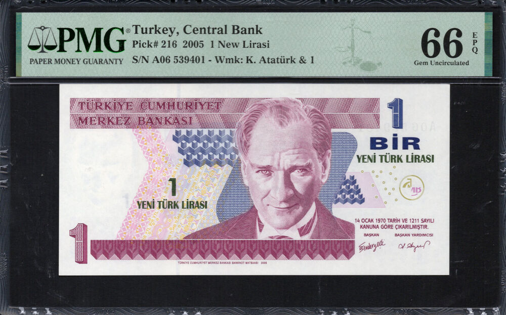 Turkey - 1 New Lira 2005 - Pick # 216 - PMG 66 EPQ
