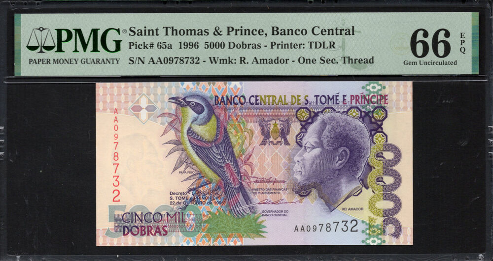 Sao Tome and Principe - 5.000 Dobras 1996 - Pick # 65a - PMG 66 EPQ