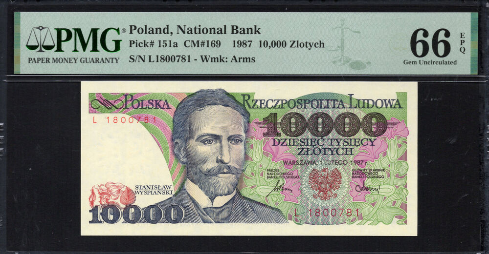Poland - 10.000 Zlotych 1987 - Pick # 151a - PMG 66 EPQ