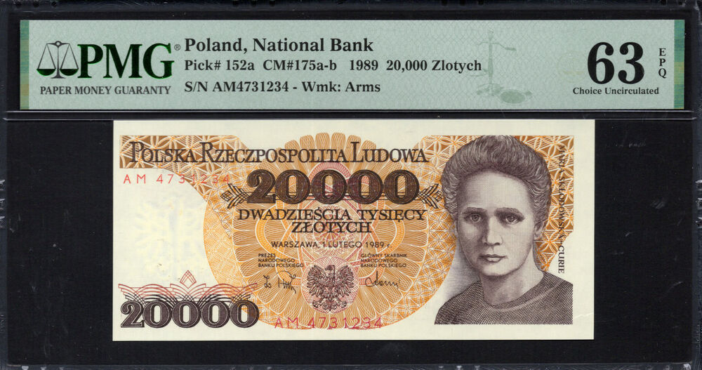 Poland - 20.000 Zlotych 1989 - Pick # 152a - PMG 63 EPQ