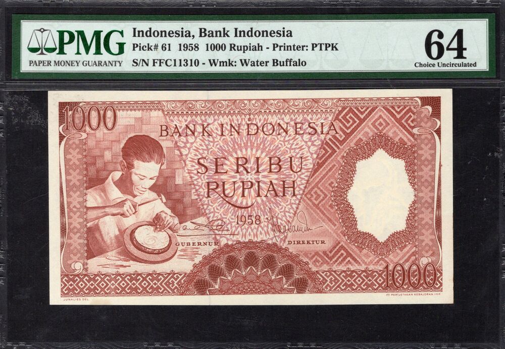 Indonesia - 1000 Rupiah 1958 - Pick # 61 - PMG 64