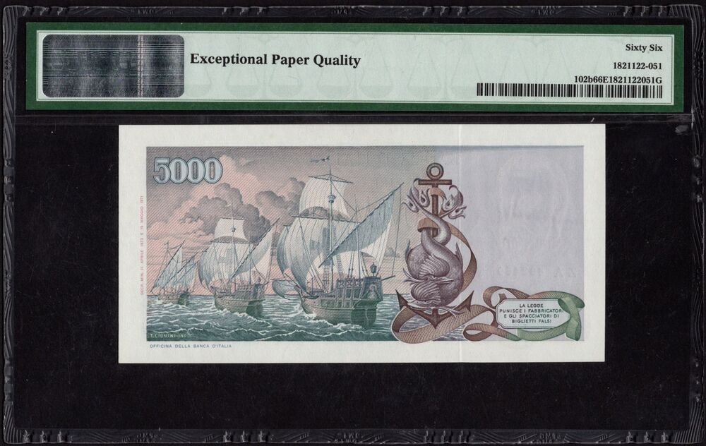 Italy - 5000 Lire 1973 - Pick # 102b - PMG 66 EPQ