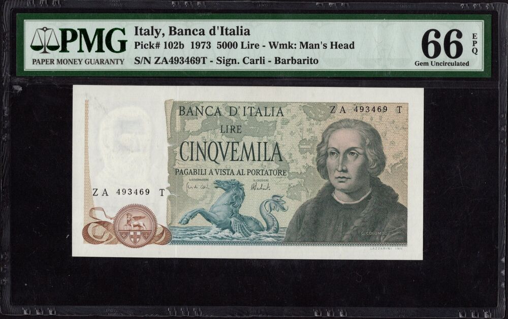 Italy - 5000 Lire 1973 - Pick # 102b - PMG 66 EPQ