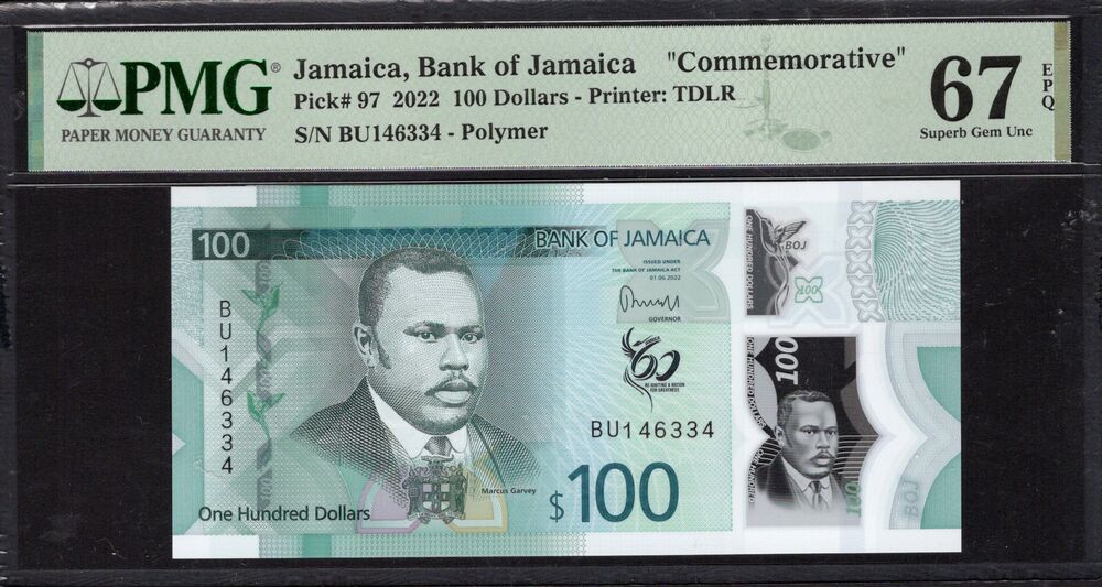 Jamaica - 100 Dollars 2022 - Pick # 97 - COMEMMORATIVE - PMG 67 EPQ
