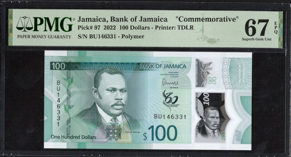 Jamaica - 100 Dollars 2022 - Pick # 97 - COMMEMORATIVE - PMG 67 EPQ