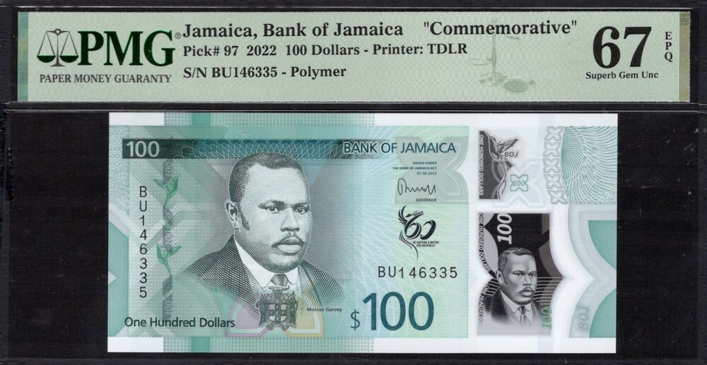Jamaica - 100 Dollars 2022 - Pick # 97 - COMMEMORATIVE - PMG 67 EPQ