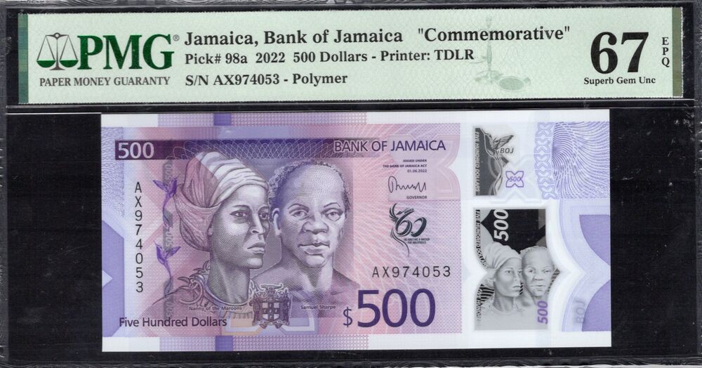 Jamaica - 500 Dollars 2022 - Pick # 98a - COMEMMORATIVE - PMG 67 EPQ