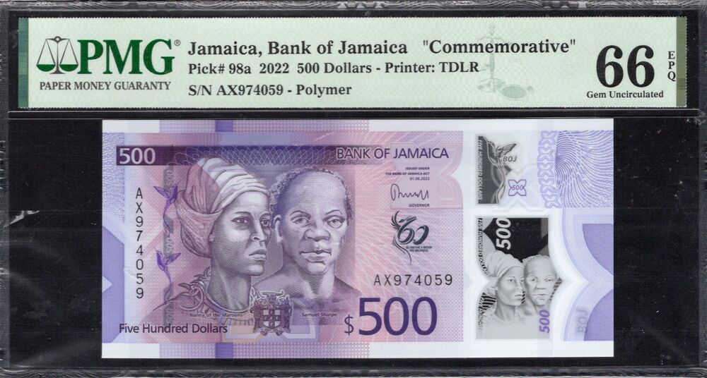 Jamaica - 500 Dollars 2022 - Pick # 98a - COMMEMORATIVE - PMG 66 EPQ