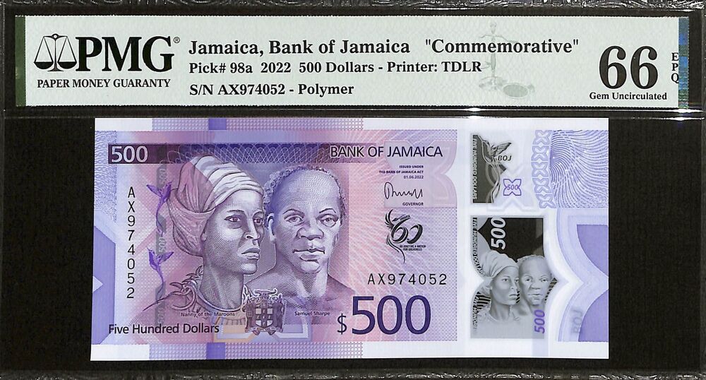 Jamaica - 500 Dollars 2022 - Pick # 98a - COMMEMORATIVE - PMG 66 EPQ