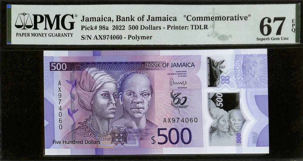 Jamaica - 500 Dollars 2022 - Pick # 98a - COMMEMORATIVE - PMG 67 EPQ