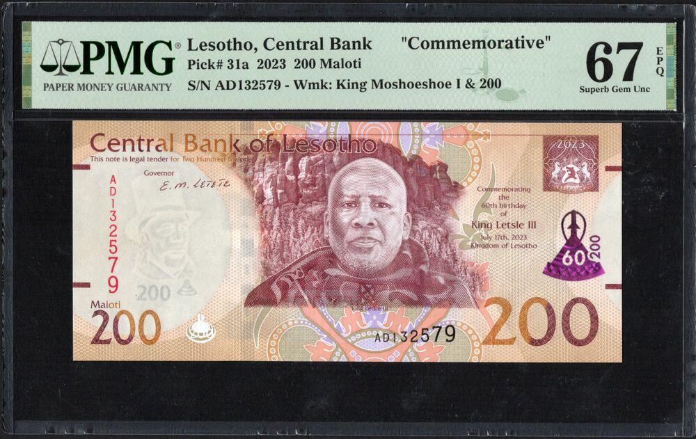 Lesotho - 200 Maloti 2023 - Pick # 31a - COMMEMORATIVE - PMG 67 EPQ