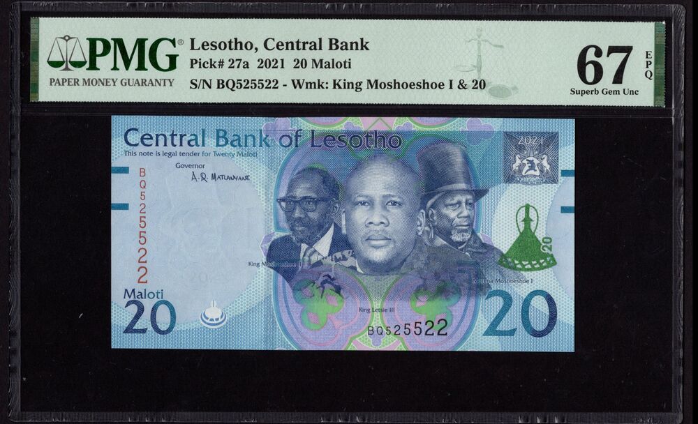 Lesotho - 20 Maloti 2021 - Pick # 27a - PMG 67 EPQ