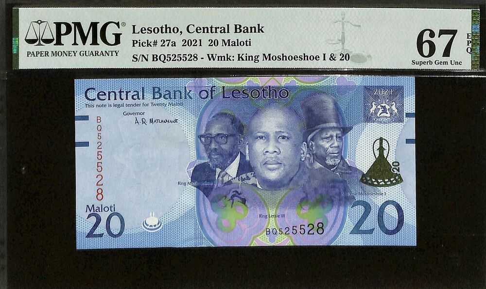 Lesotho - 20 Maloti 2021 - Pick # 27a - PMG 67 EPQ