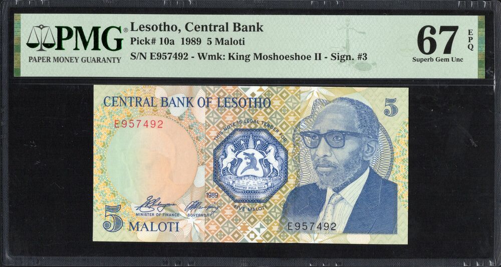 Lesotho - 5 Maloti 1989 - Pick # 10a - PMG 67 EPQ