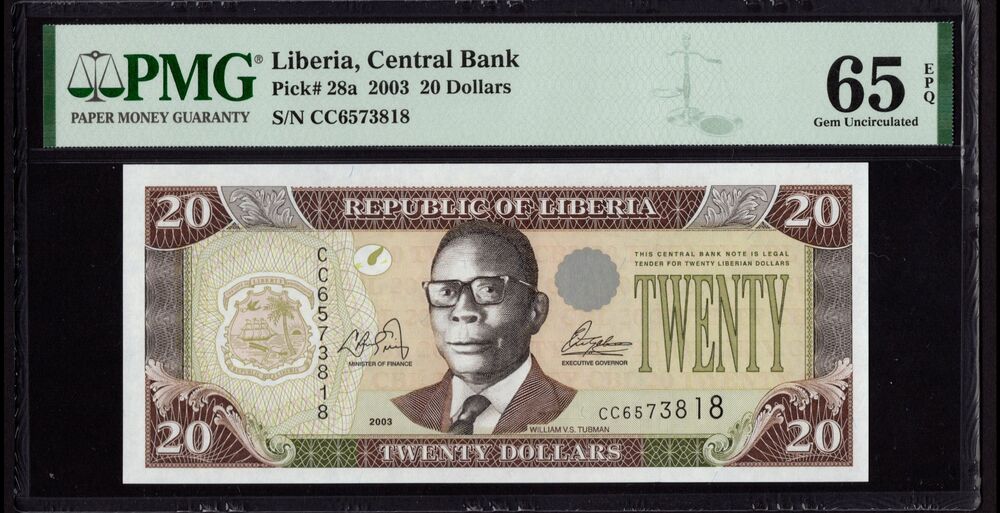 Liberia - 20 Dollars 2003 - Pick # 28a - PMG 65 EPQ