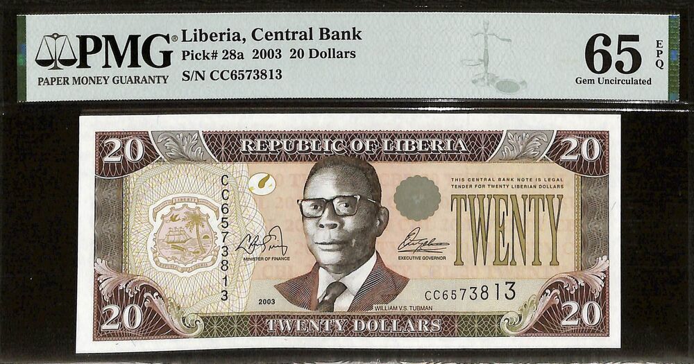 Liberia - 20 Dollars 2003 - Pick # 28a - PMG 65 EPQ