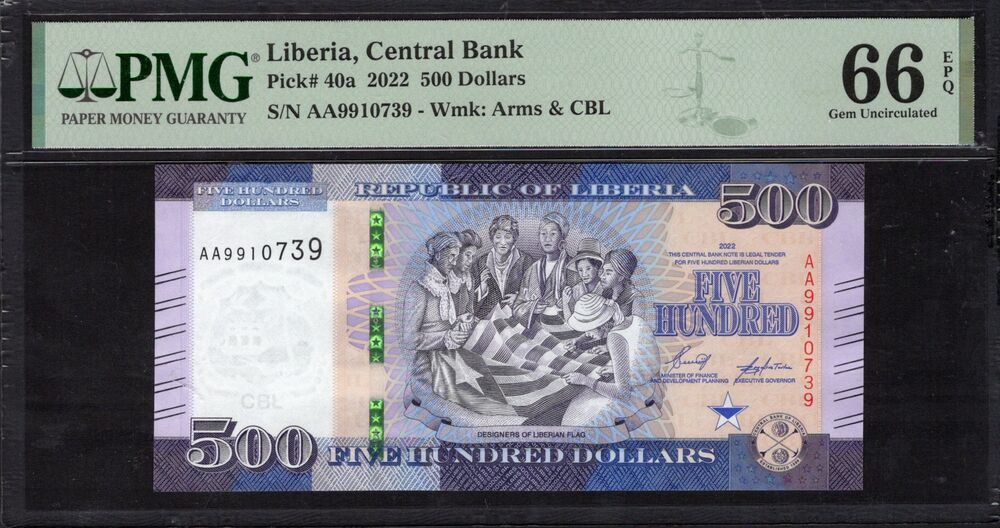 Liberia - 500 Dollars 2022 - Pick # 40a - PMG 66 EPQ