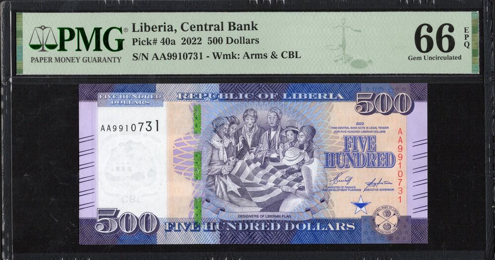 Liberia - 500 Dollars 2022 - Pick # 40a - PMG 66 EPQ