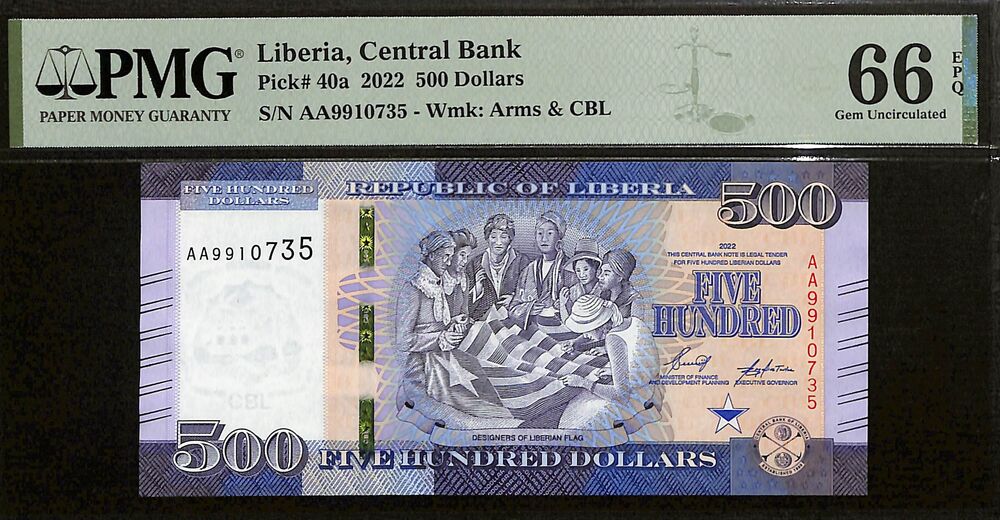 Liberia - 500 Dollars 2022 - Pick # 40a - PMG 66 EPQ