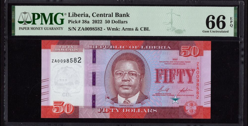 Liberia - 50 Dollars 2022 - Pick # 38a - PMG 66 EPQ