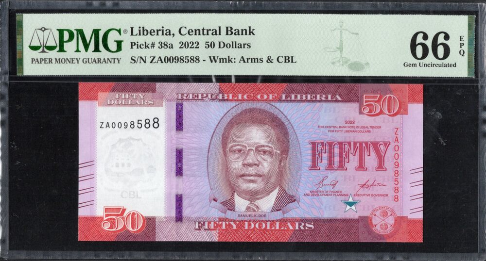 Liberia - 50 Dollars 2022 - Pick # 38a - PMG 66 EPQ