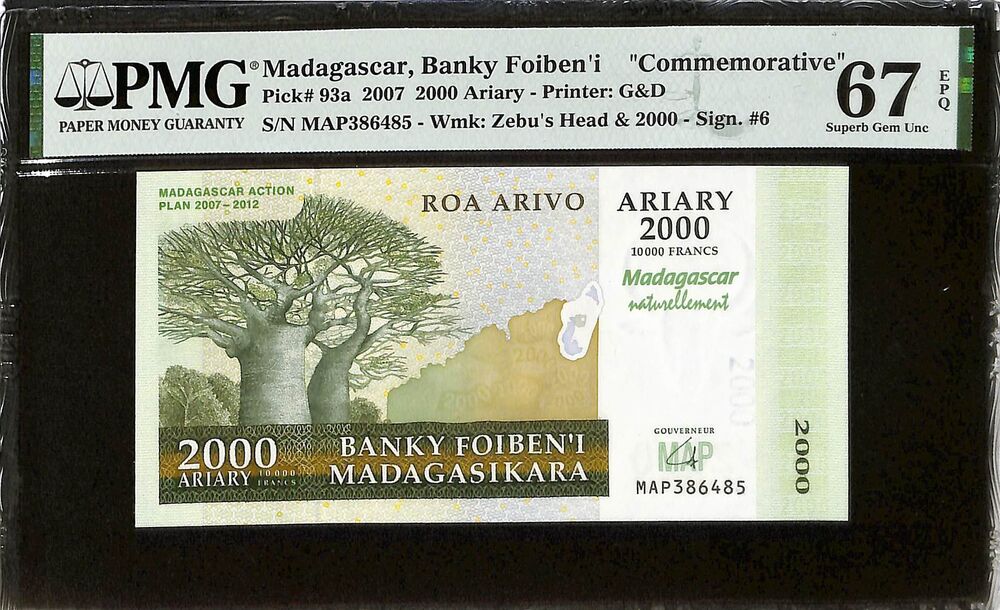 Madagascar - 200 Ariary 2007 - Pick # 93a - COMMEMORATIVE - PMG 67 EPQ