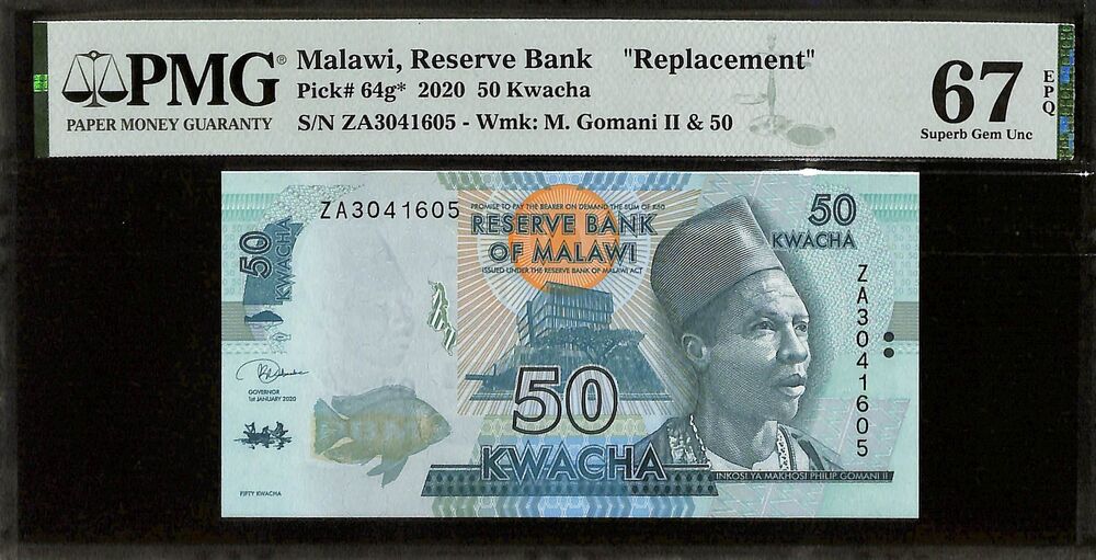 Malawi - 50 Kwacha 2020 - Pick # 64g - REPLACEMENT - PMG 67 EPQ