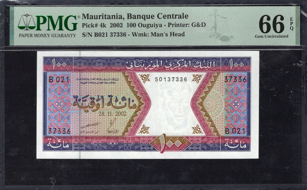 Mauritania - 100 Ouguiya 2002 - Pick # 4k - PMG 66 EPQ