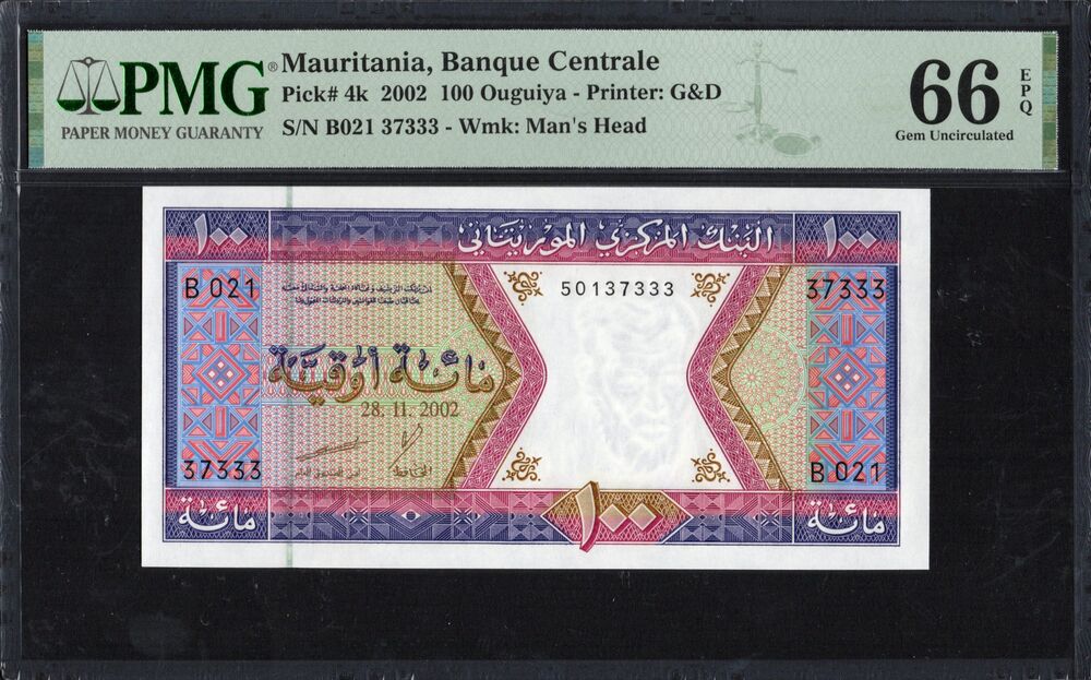 Mauritania - 100 Ouguiya 2002 - Pick # 4k - PMG 66 EPQ