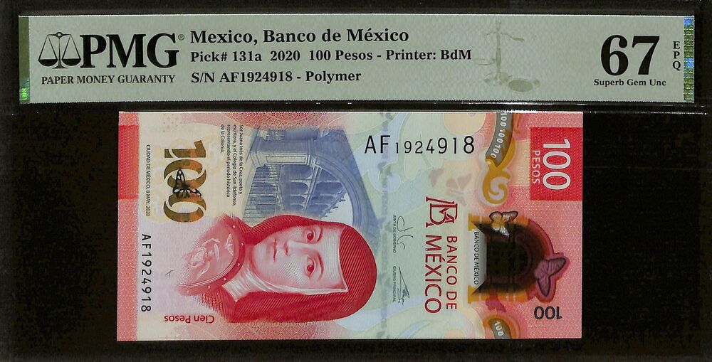 Mexico - 100 Pesos 2020 - Pick # 131a - PMG 67 EPQ