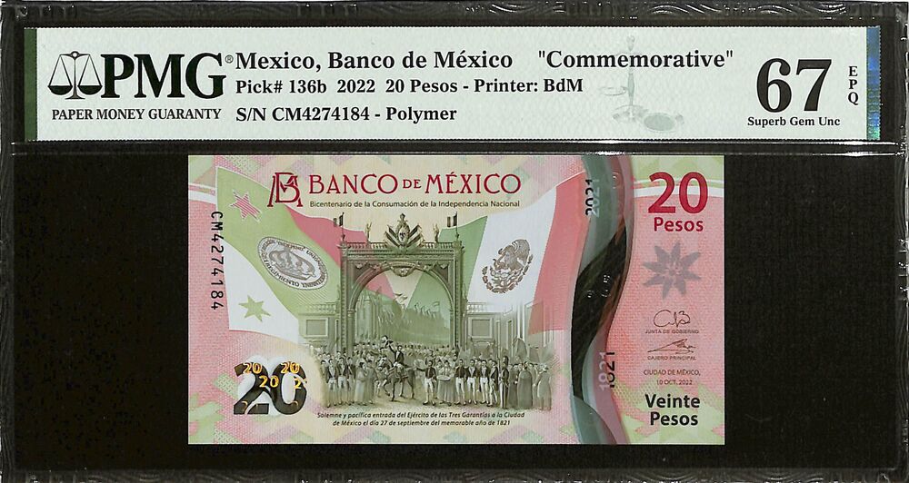 Mexico - 20 Pesos 2022 - Pick # 136b - COMMEMORATIVE - PMG 67 EPQ