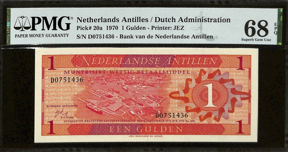 Netherlands Antilles - 1 Gulden 1970 - Pick # 20a - PMG 68 EPQ