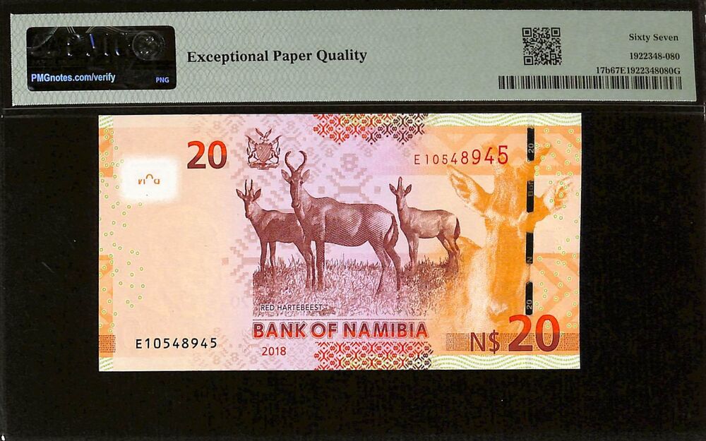 Namibia - 20 Namibia Dollars 2018 - Pick # 17b - PMG 67 EPQ