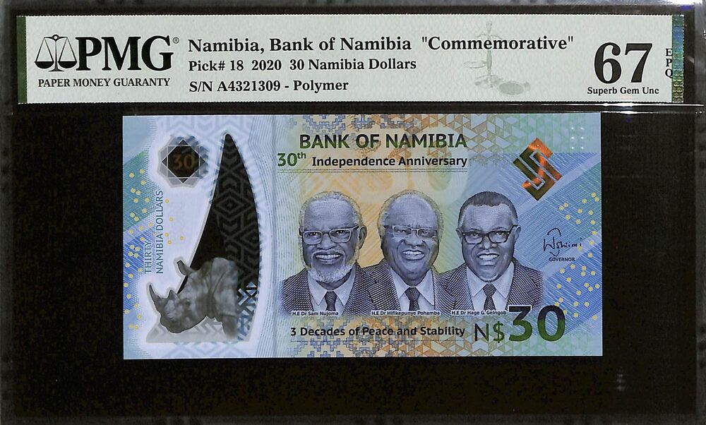 Namibia - 30 Namibia Dollars 2020 - Pick # 18 - COMMEMORATIVE - PMG 67 EPQ