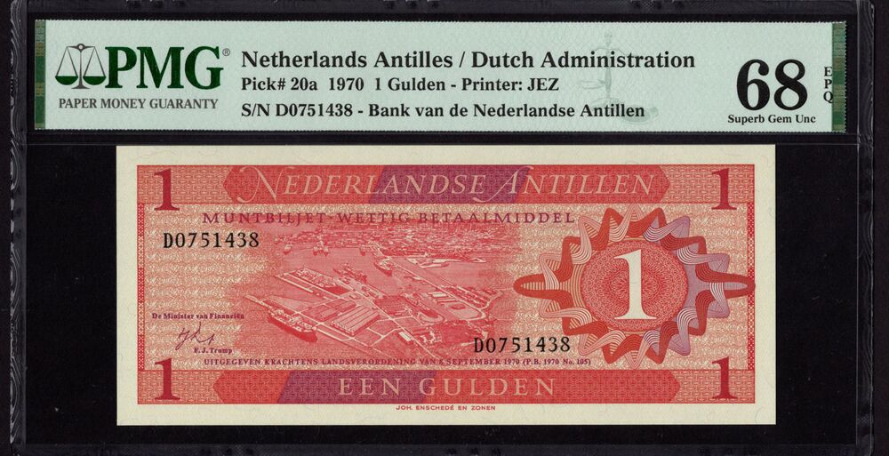 Netherlands Antilles - 1 Gulden 1970 - Pick # 20a - PMG 68 EPQ