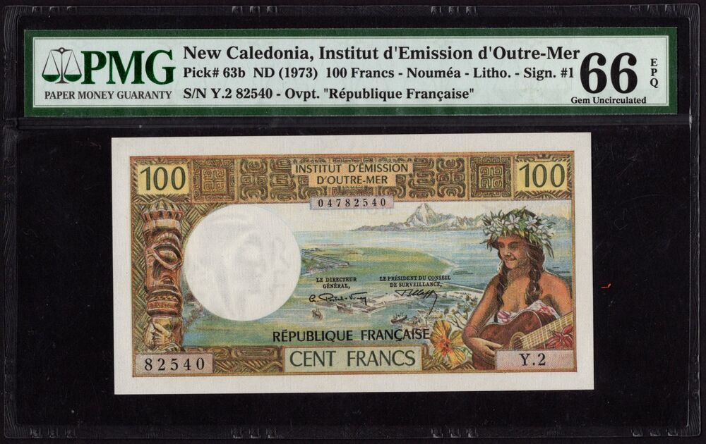 New Caledonia - 1000 Francs ND (1973) - Pick # 63b - PMG 66 EPQ