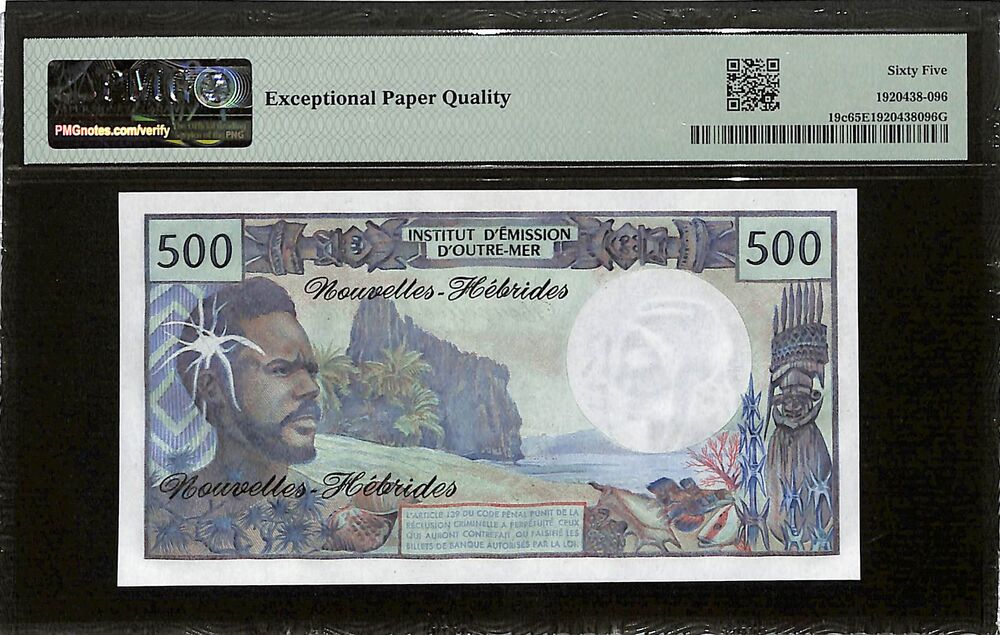 New Hebrides - 500 Francs ND (1979) - Pick # 19c - PMG 65 EPQ