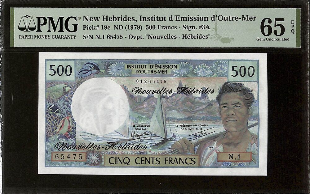 New Hebrides - 500 Francs ND (1979) - Pick # 19c - PMG 65 EPQ