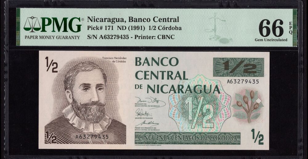 Nicaragua - 1/2 Cordoba ND (1991) - Pick # 171 - PMG 66 EPQ