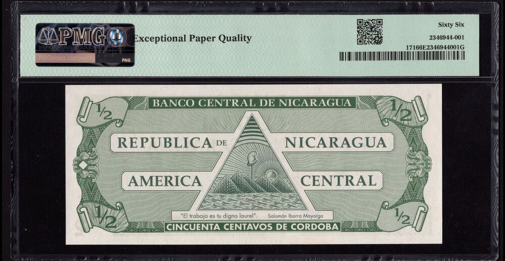 Nicaragua - 1/2 Cordoba ND (1991) - Pick # 171 - PMG 66 EPQ