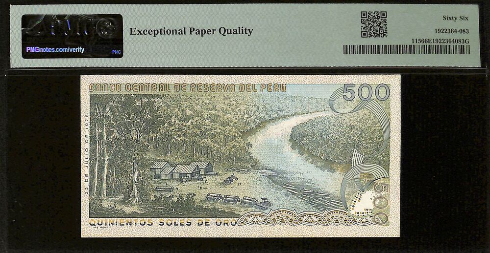 Peru - 500 Soles De Oro 1976 - Pick # 115 - PMG 66 EPQ