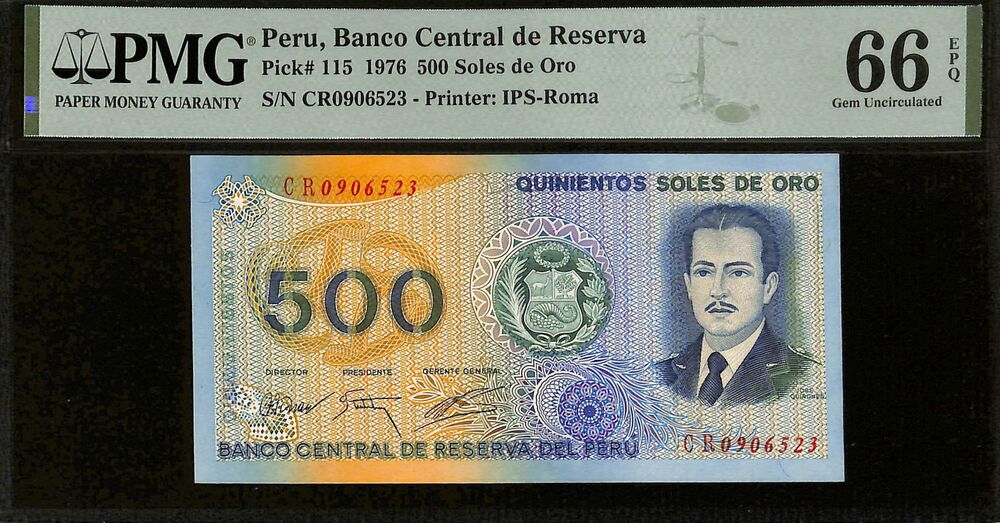 Peru - 500 Soles De Oro 1976 - Pick # 115 - PMG 66 EPQ