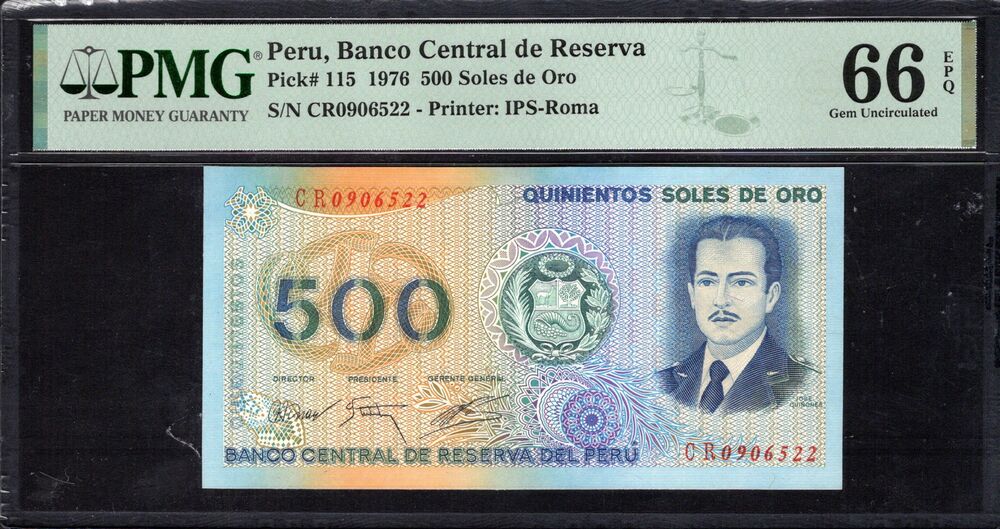 Peru - 500 Soles de Oro 1976 - Pick # 115 - PMG 66 EPQ