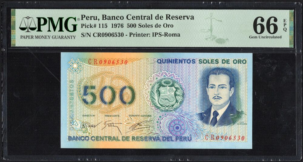 Peru - 500 Soles de Oro 1976 - Pick # 115 - PMG 66 EPQ