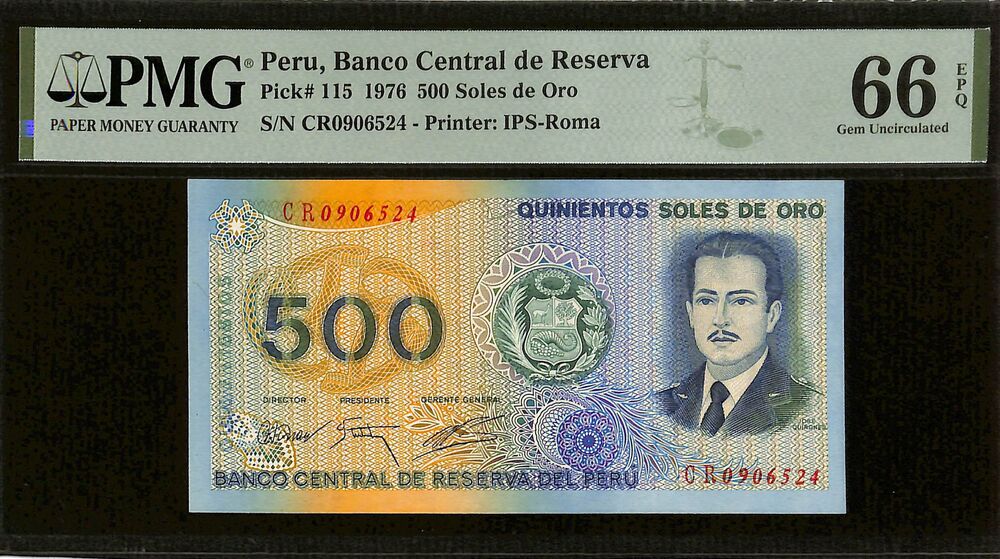 Peru - 500 Soles de Oro 1976 - Pick # 115 - PMG 66 EPQ