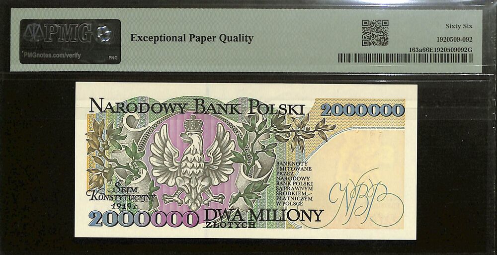 Poland - 2.000.000 Slotych 1993 - Pick # 163a - PMG 66 EPQ