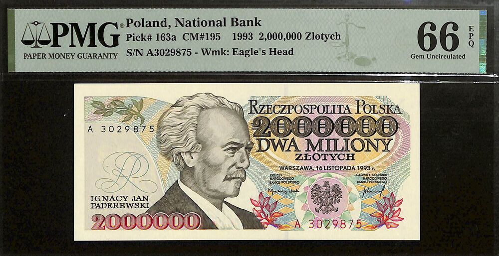 Poland - 2.000.000 Slotych 1993 - Pick # 163a - PMG 66 EPQ
