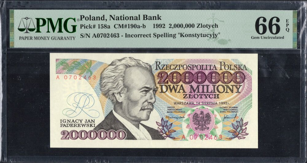 Poland - 2.000.000 Zlotych 1992 - Pick # 158a - PMG 66 EPQ