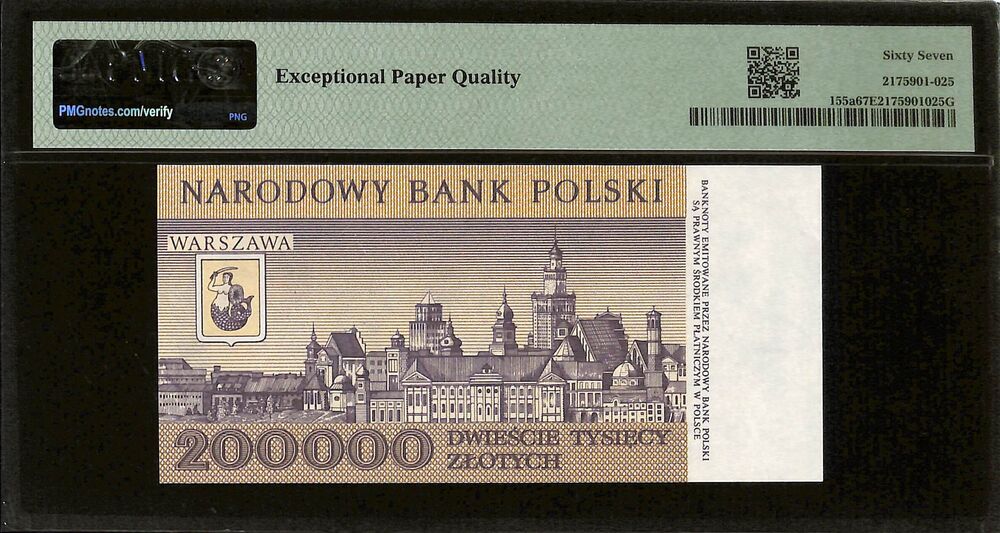 Poland - 200.000 Zlotych 1989 - Pick # 155a - PMG 67 EPQ