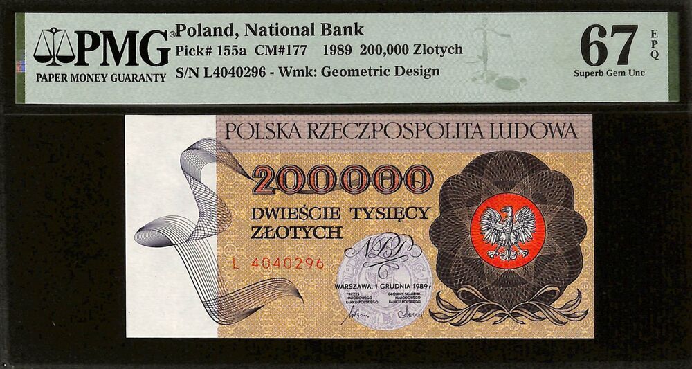 Poland - 200.000 Zlotych 1989 - Pick # 155a - PMG 67 EPQ